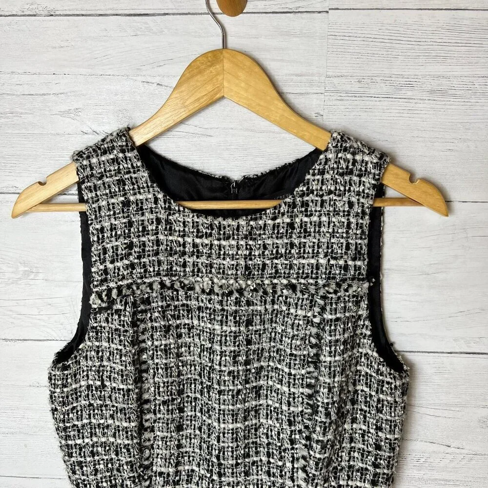 J Crew Dress Womens Size 6 Black & White Tweed Pleated Sheath Academia